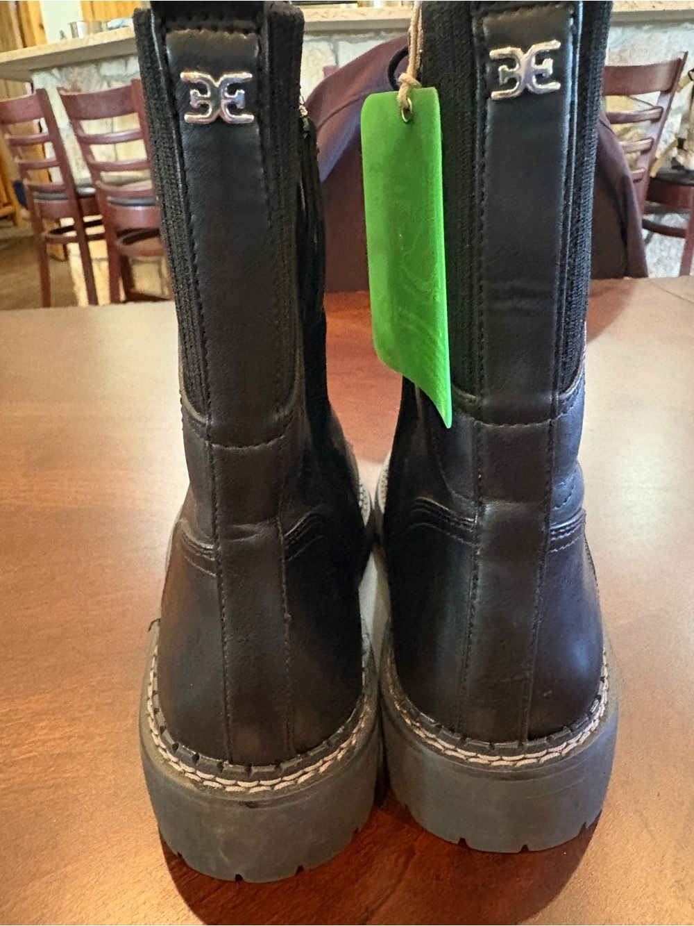 Sam Edelman Black Lace-Up Lug Sole Ankle Boots - Picture 5 of 8